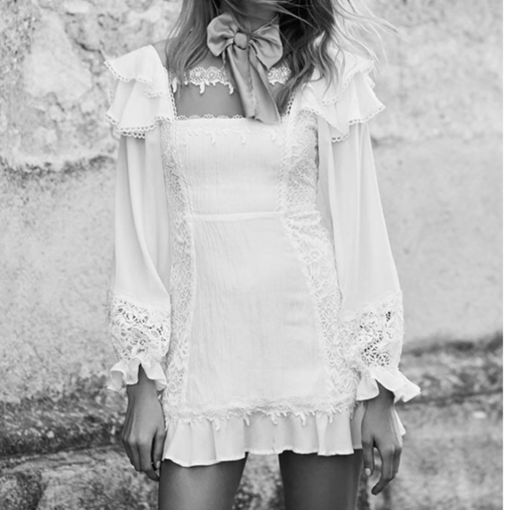 NWT For Love and Lemons Crema Silk Linen Dress